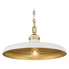 Minka Lavery Crowne Off White Cream & Legacy Brass Pendant Light with Warehouse Shade