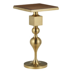 Currey and Company Maeve Brushed Brass & Walnut Accent Table