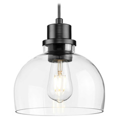 Progress Lighting Garris Matte Black Mini-Pendant Light with Bowl / Dome Shade