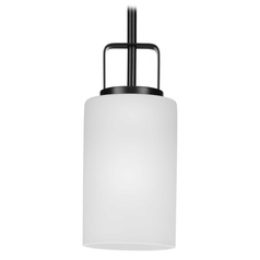 Progress Lighting League Matte Black Mini-Pendant Light with Cylindrical Shade