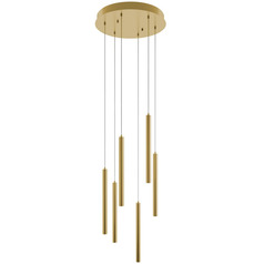 Afx Lighting Eli Satin Brass LED Multi-Light Pendant with Cylindrical Shade