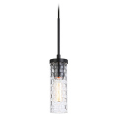Matteo Lighting Weaver Black Mini-Pendant Light with Cylindrical Shade