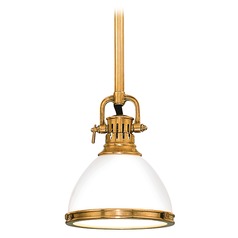 Pendant Light with White Glass in Aged Brass Finish | 2623-AGB