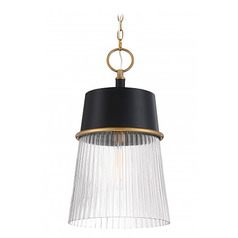 Minka Lavery Stamford Dark Matte Black & Legacy Brass Pendant Light with Conical Shade