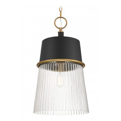 Minka Lavery Stamford Dark Matte Black & Legacy Brass Pendant Light with Conical Shade
