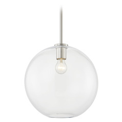 13-Inch Globe Shape Clear Glass Stem-Hung Pendant in Satin Nickel