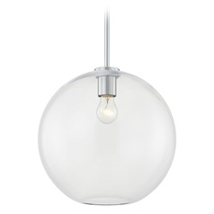 13-Inch Globe Shape Clear Glass Stem-Hung Pendant in Chrome