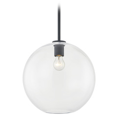 13-Inch Globe Shape Clear Glass Stem-Hung Pendant in Matte Black