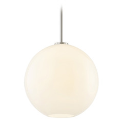 13-Inch Globe Shape Milk White Glass Stem-Hung Pendant in Satin Nickel