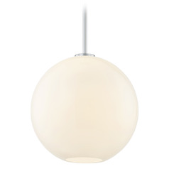 13-Inch Globe Shape Milk White Glass Stem-Hung Pendant in Chrome