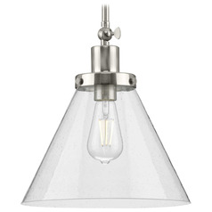 Progress Lighting Hinton Brushed Nickel Pendant Light with Conical Shade