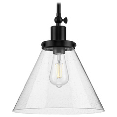 Progress Lighting Hinton Matte Black Pendant Light with Conical Shade