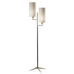 Adesso Home Davis Antique Brass and Black Floor Lamp with Cylindrical Shade