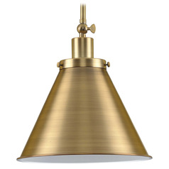 Progress Lighting Hinton Vintage Brass Pendant Light with Conical Shade