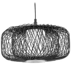 Progress Lighting Cordova Black Rattan Pendant Light with Cylindrical Shade