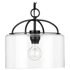 Progress Lighting Leyden Matte Black Pendant Light with Drum Shade