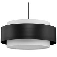 Progress Lighting Silva Matte Black Pendant Light with Drum Shade