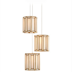 Currey and Company Daze Antique Brass & Silver Multi-Light Pendant with Cylindrical Shade