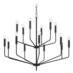Mitzi Hudson Brass and Black 15-Light Chandelier