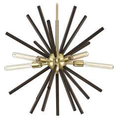 Progress Lighting Thorpe Satin Brass & Faux Hickory Wood Chandelier