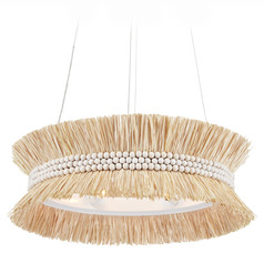 Currey and Company Seychelles Sugar White & Natural Raffia Pendant Light with Drum Shade