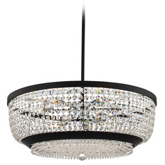 Allegri Crystal Terzo Matte Black & Polished Chrome Pendant Light with Bowl / Dome Shade