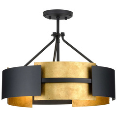 Progress Lighting Lowery Textured Black & Distressed Gold Semi-Flushmount Light