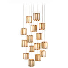 Currey and Company Daze Antique Brass & Silver Multi-Light Pendant with Cylindrical Shade
