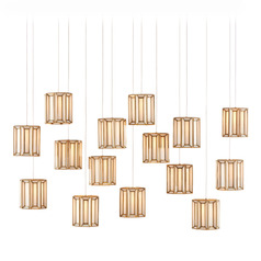 Currey and Company Daze Antique Brass & Silver Multi-Light Pendant with Cylindrical Shade