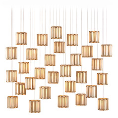 Currey and Company Daze Antique Brass & Silver Multi-Light Pendant with Cylindrical Shade