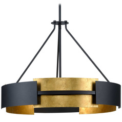 Progress Lighting Lowery Textured Black & Distressed Gold Pendant Light with Drum Shade