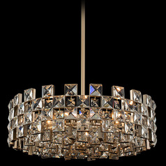 Allegri Crystal Piazze Brushed Champagne Gold Pendant Light with Drum Shade