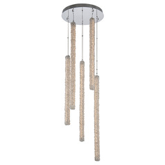 Allegri Crystal Lina Polished Chrome LED Multi-Light Pendant with Cylindrical Shade