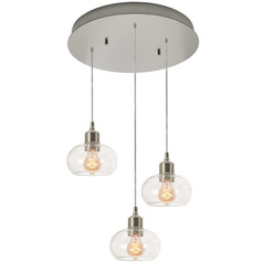 Afx Lighting Laney Satin Nickel Multi-Light Pendant with Bowl / Dome Shade
