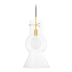 Mitzi Taylor Large Aged Brass Clear Glass Pendant