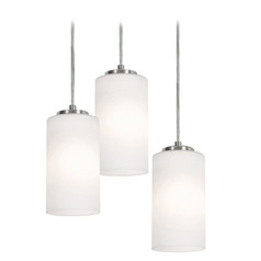 Afx Lighting Leo Satin Nickel Multi-Light Pendant with Cylindrical Shade