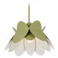Kalco Lighting Flor White and Green Pendant Light with Scalloped Shade