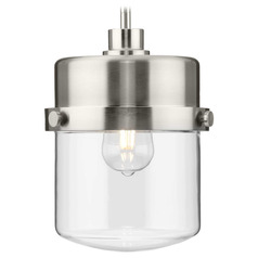 Progress Lighting Beckner Brushed Nickel Mini-Pendant Light with Cylindrical Shade