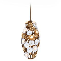 Kalco Lighting Damask White and Vintage Brass Pendant Light