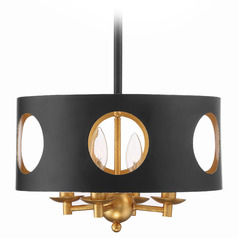 Crystorama Lighting Odelle Black & Antique Gold Pendant Light with Drum Shade