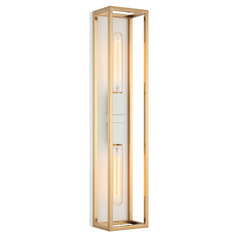 Matteo Lighting Shadowbox White & Aged Gold Brass LED Vertical Bathroom Light