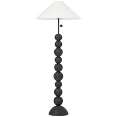 Troy Lighting Miela Forged Iron & Ceramic Black Motif LED Floor Lamp with Coolie Shade