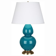 Robert Abbey Lighting Double Gourd Peacock / Antique Natural Brass Table Lamp with Empire Shade