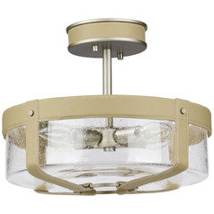 Progress Lighting Point Dume-Rockdance Antique Nickel & Beige Leather Semi-Flushmount Light