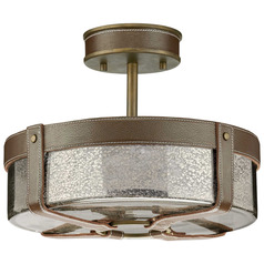 Progress Lighting Point Dume-Rockdance Aged Brass & Dark Brown Leather Semi-Flushmount Light