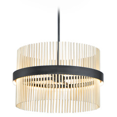 Et2 Chimes 5cct Black & Satin Brass LED Pendant Light with Drum Shade