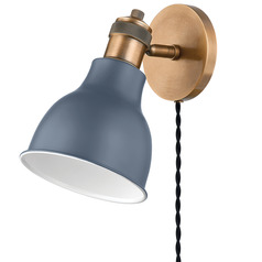 Troy Lighting Makin Patina Brass & Slate Blue LED Plug and Cord Wall Lamp