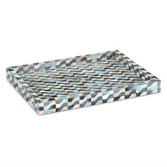 Currey and Company Ezra Blue & Natural Bone & Linen Tray