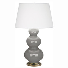 Robert Abbey Lighting Triple Gourd Smokey Taupe / Antique Natural Brass Table Lamp with Empire Shade