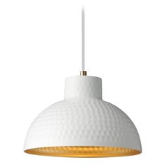 Maxim Lighting Rockport White & Natural Aged Brass Mini-Pendant Light with Bowl / Dome Shade